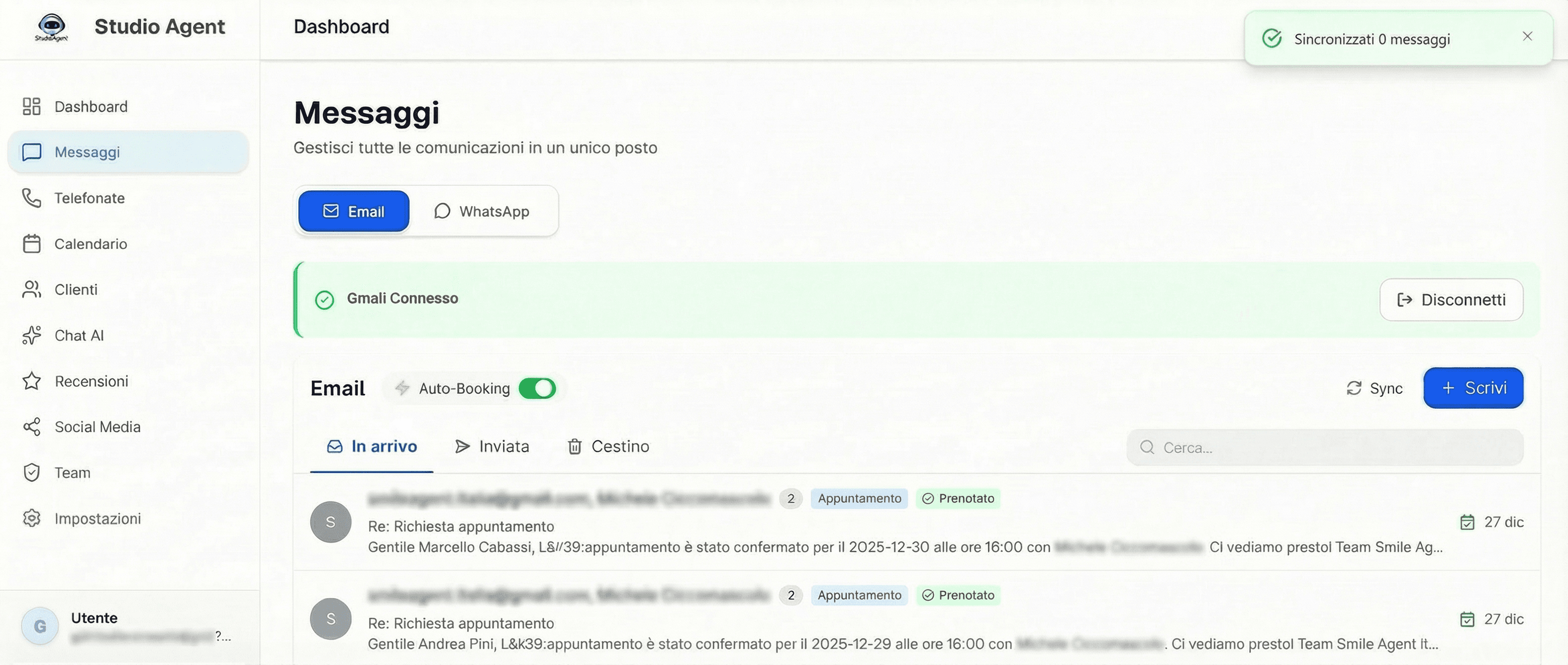 StudioAgent Dashboard - Gestión unificada de email y WhatsApp para administradores de fincas